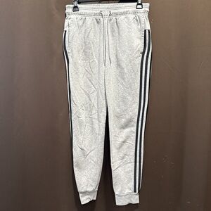 adidas Gray Essential Jogger with Black Stripes Adj Waist, Pockets, Size Small